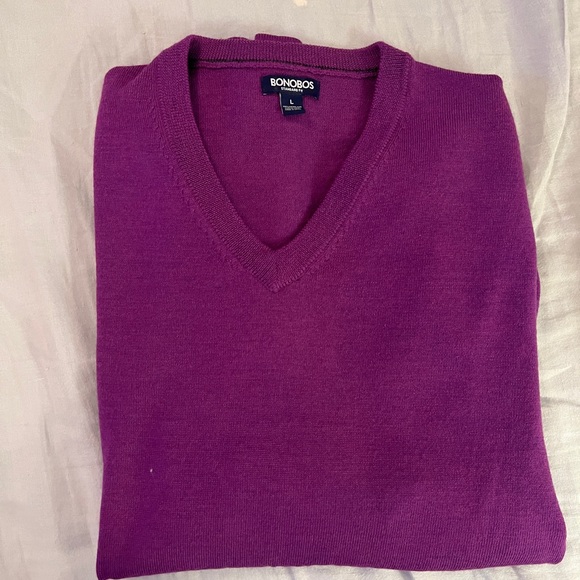 Bonobos Merino Wool Purple V-Neck Sweater - Picture 3 of 4